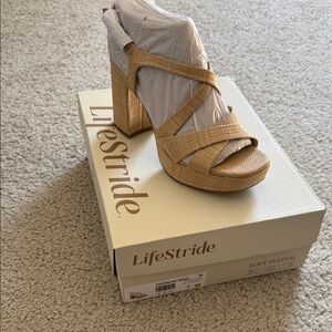 Life Stride Tan Strappy Block Heel Sandals